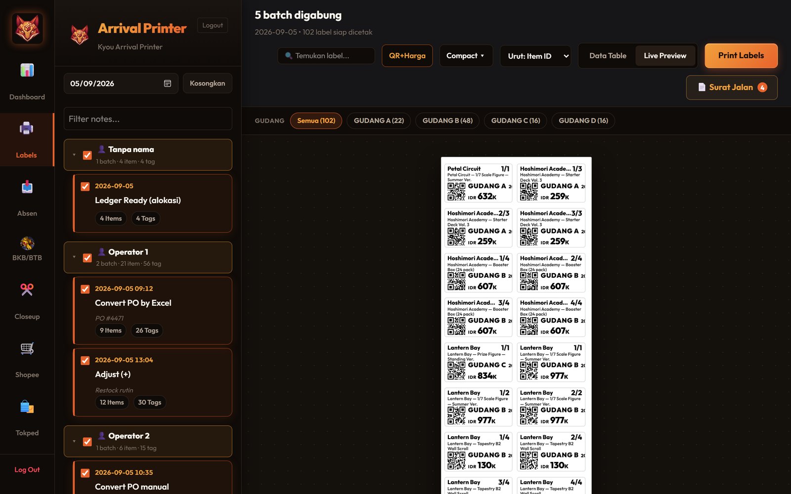 Thermal label sheet ready to print